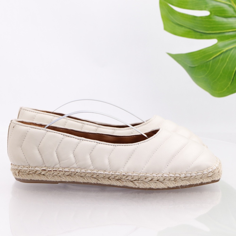 Franco Sarto Shoes Womens Kiya Espadrille Size 9 M White Leather Flats Quilted